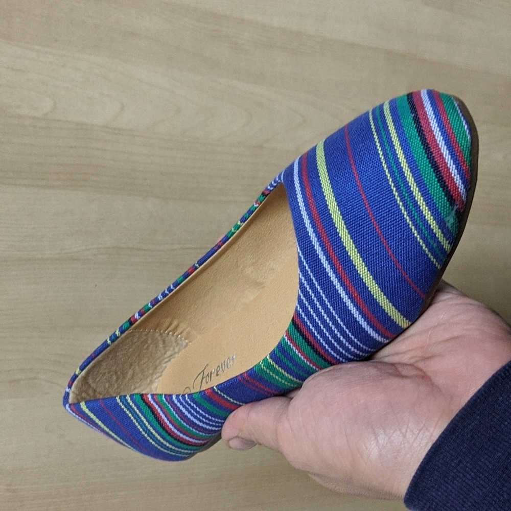 Women's ballet flat multi-colored striped blue